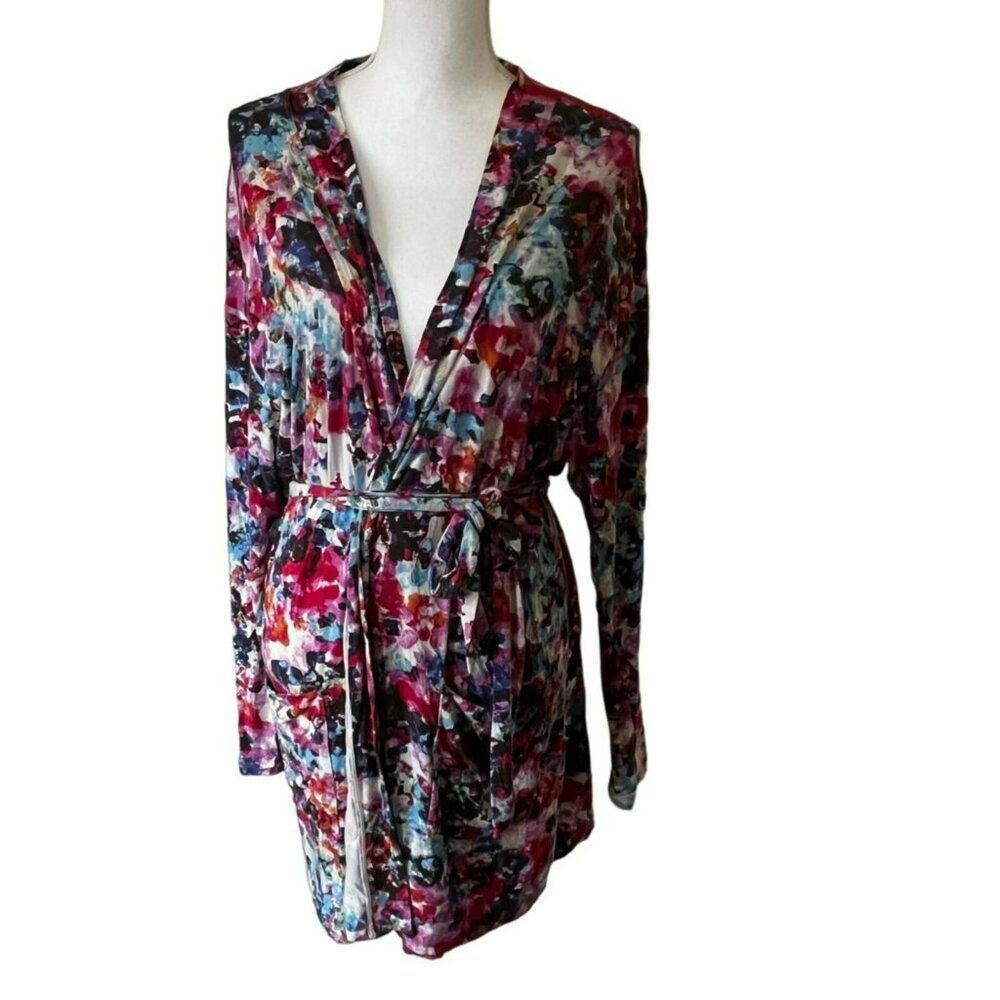 Cabi Womens Robe Style 642 Abstract Floral Print Lightweight Knee Length L
